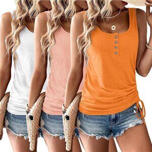 3 Pack Women Tank Tops U Neck Summer Casual Sleeveless Loose Button Casual